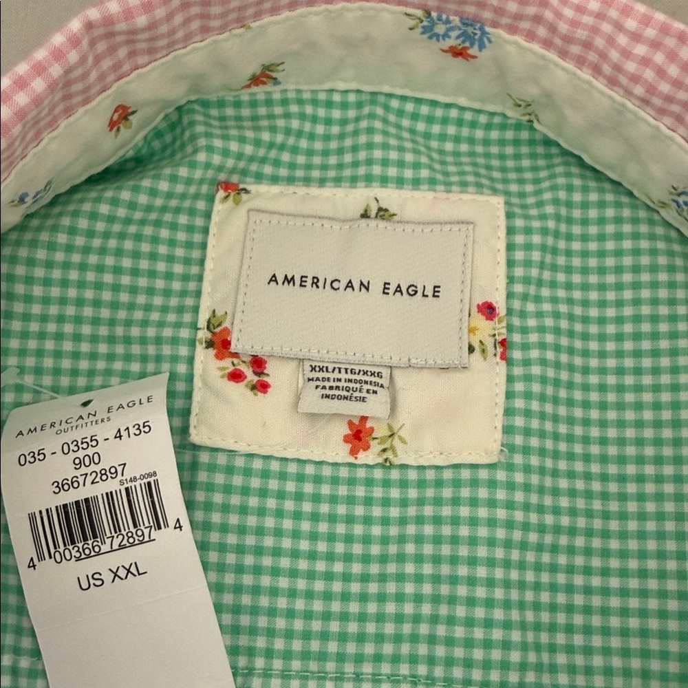 American Eagle Colorblock Gingham Button Down Shi… - image 6